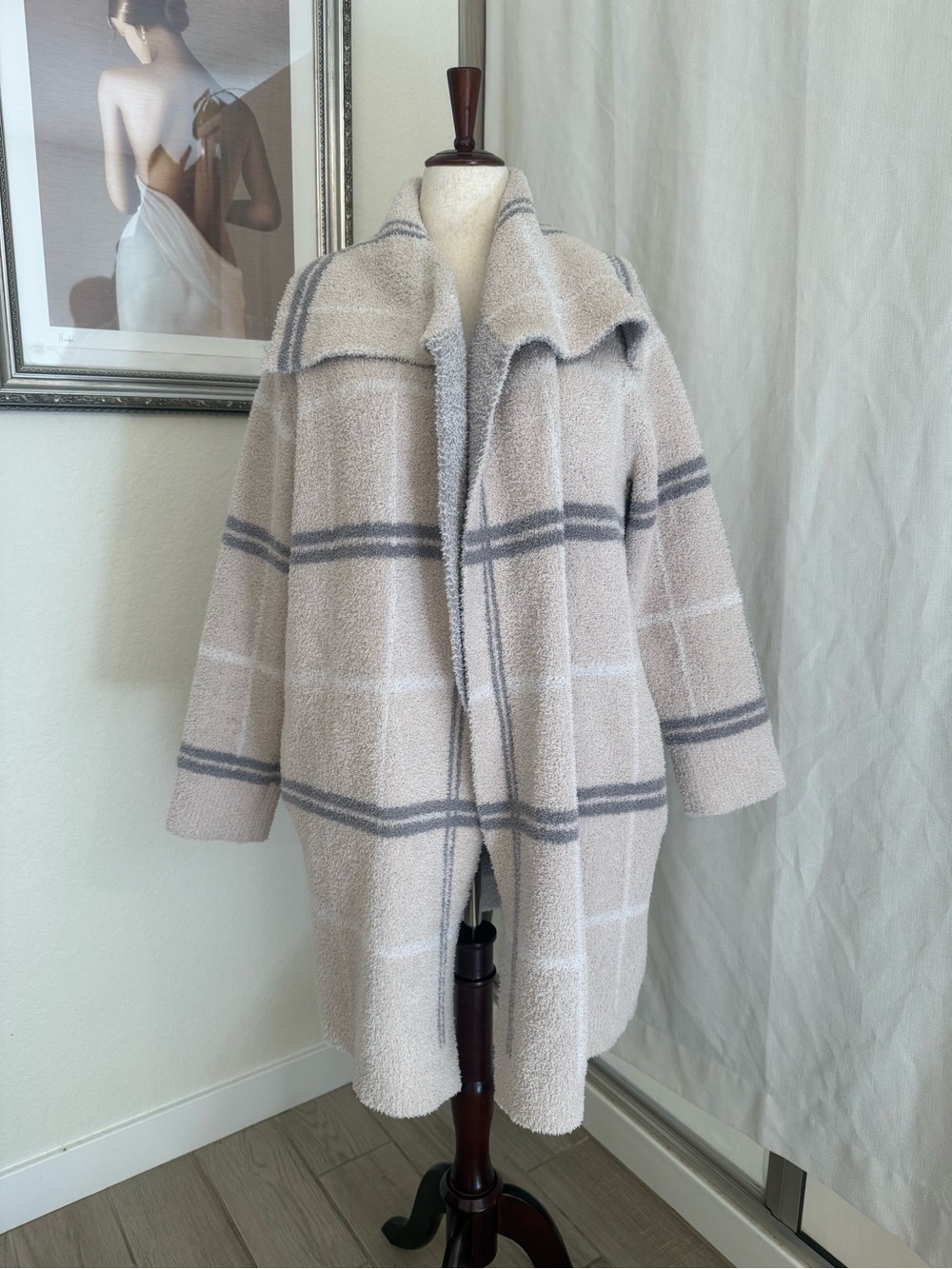 Barefoot Dreams Plaid Teddy Jacket - Light Beige & Gray